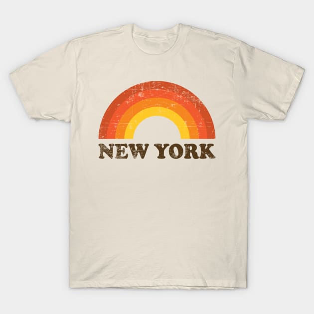 Vintage New York Vacation Souvenir Retro Rainbow T-Shirt by fizzyllama